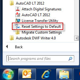 Сброс настроек AutoCAD LT 2012 Сброс настроек AutoCAD LT 2012